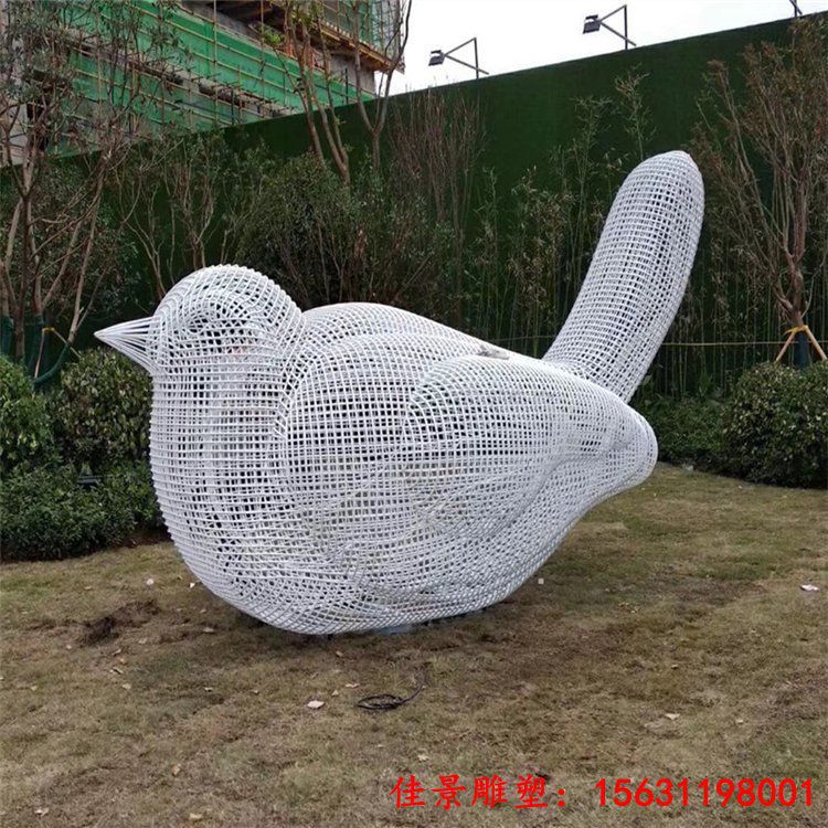 不锈钢丝编织镂空小鸟雕塑 铁艺镂空雕塑定制 (4)