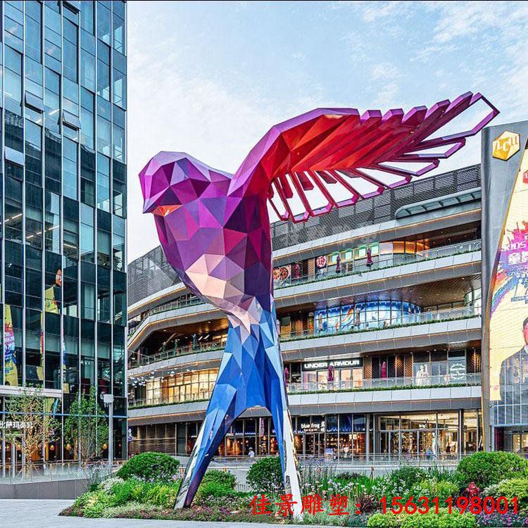 商业中心不锈钢几何燕子雕塑 大型城市景观彩绘动物落地摆件 (1)