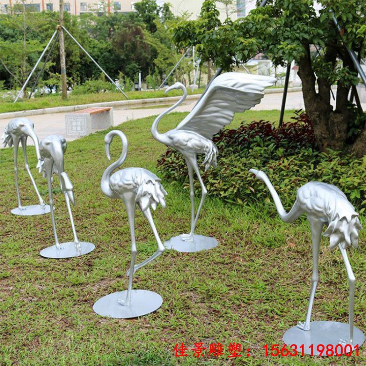 展厅不锈钢仿雕塑真动物仙鹤中式园艺庭院装饰火烈鸟户外水池景观 (4)
