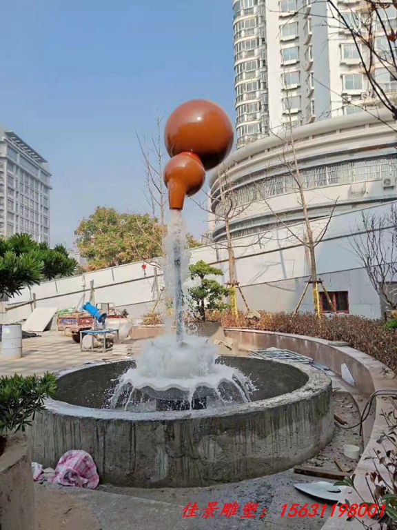 不锈钢葫芦流水摆件广场大型景观喷泉雕塑 (3)