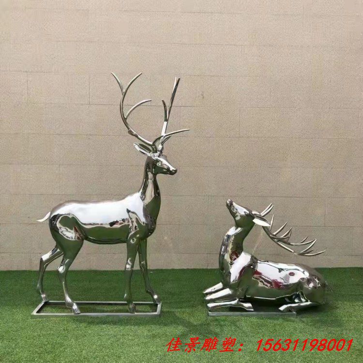不锈钢镜面鹿雕塑户外公园装饰动物雕塑 (4)