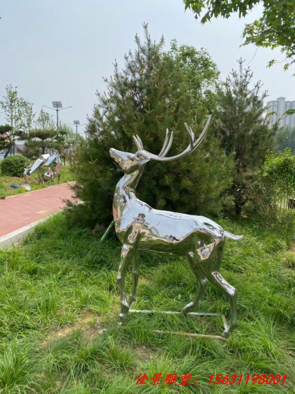 不锈钢镜面鹿雕塑户外公园装饰动物雕塑 (5)