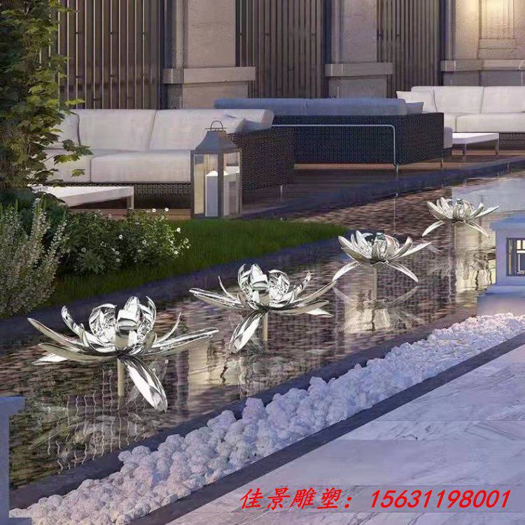 大型不锈钢植物雕塑公园景观荷花雕塑 (5)
