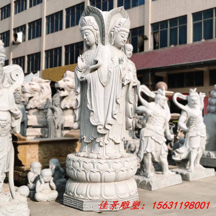 大型花岗岩石雕三面观音像 寺庙大殿石观音佛像 (2)