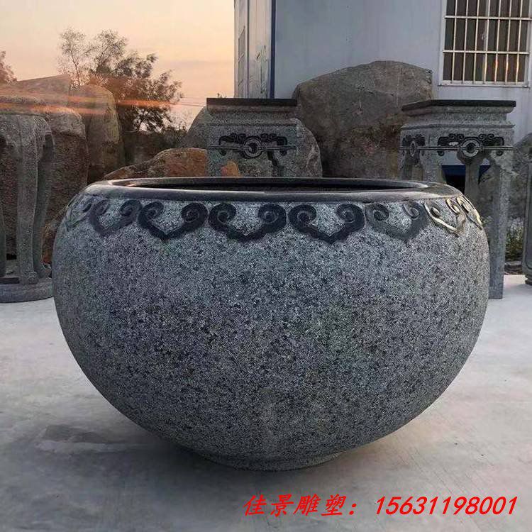 定制花岗岩仿古水缸 户外大型做旧鱼缸石雕 (2)