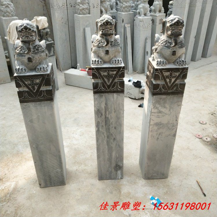 仿古青石拴马柱雕塑庭院酒店祥云柱玄关装饰拴马桩石雕 (1)