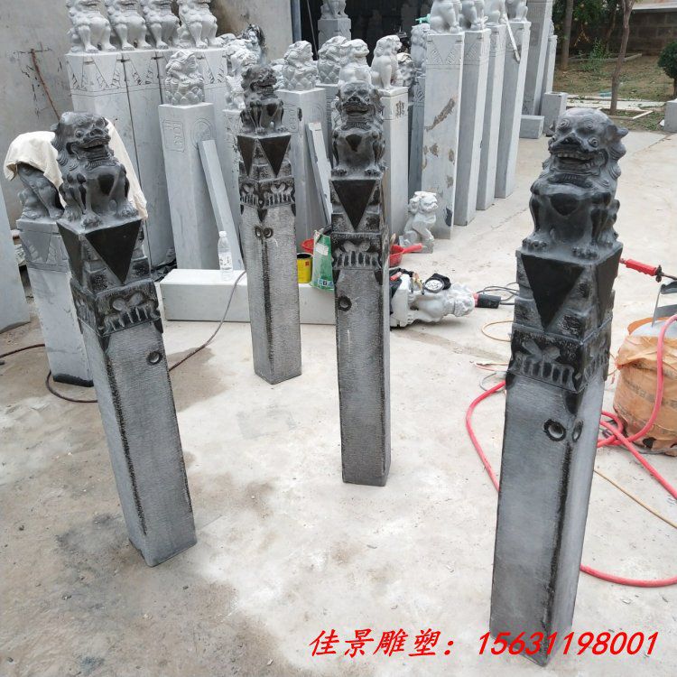 仿古青石拴马柱雕塑庭院酒店祥云柱玄关装饰拴马桩石雕 (2)