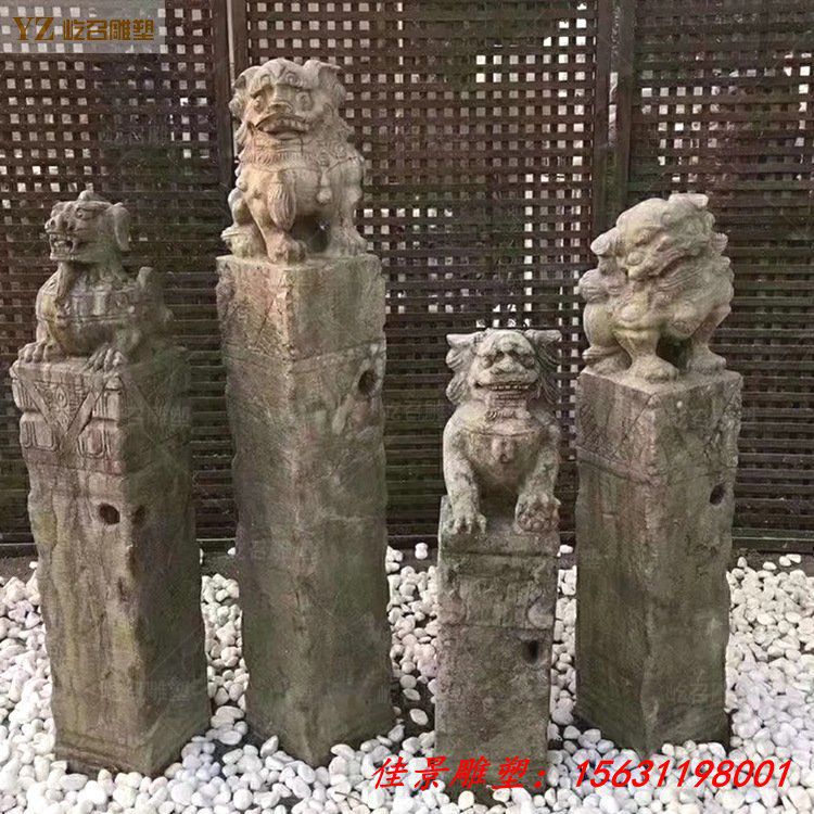 仿古石雕拴马桩青石做旧狮子拴马桩雕塑酒店庭院门口装饰摆件 (6)