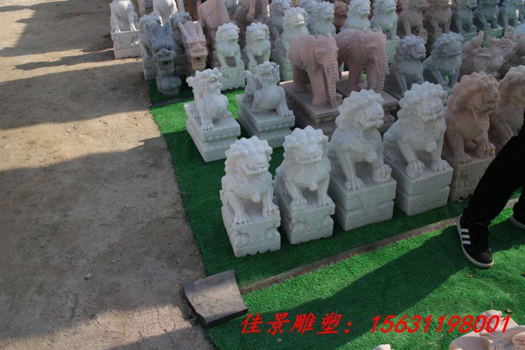 汉白玉狮子雕塑镇宅护院动物雕塑 (2)