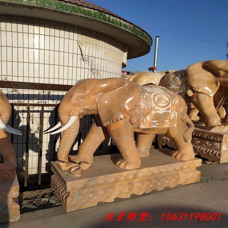 汉白玉石雕大象 晚霞红石雕大象 石雕大象门前广场摆件 (2)