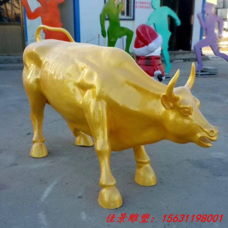 玻璃钢仿真动物黄牛雕塑 校园铜雕开荒耕牛摆件 (5)
