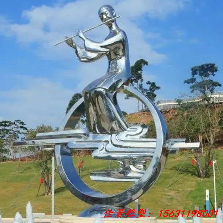 不锈钢吹笛子人物拉丝镜面雕塑 城市广场园林情景小品摆件 (5)