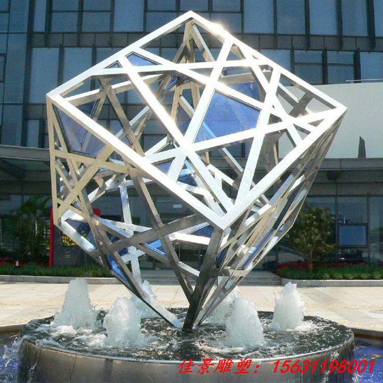 不锈钢灯光魔方雕塑 立方体景观小品 铁艺金属透光景观 (4)