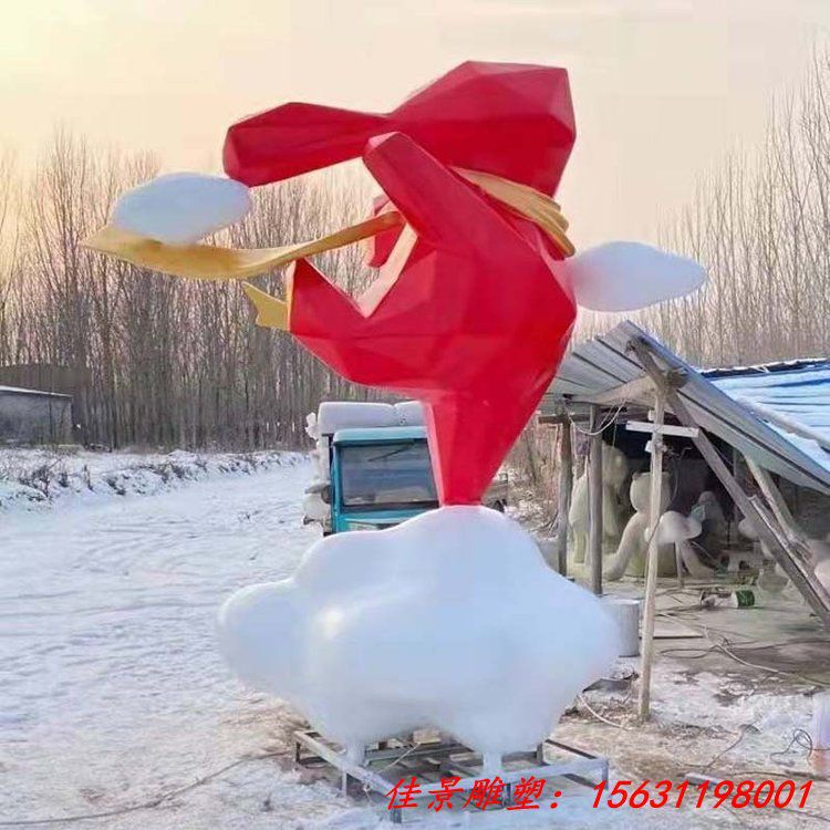 不锈钢雕塑户外广场公园绿地几何动物景观雕塑摆件不锈钢兔子雕塑 (4)