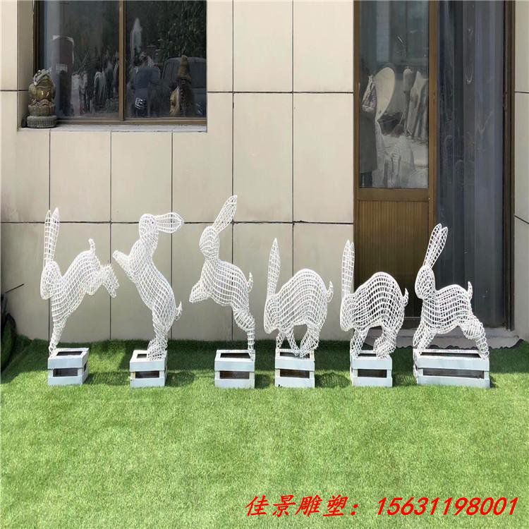 不锈钢动物雕塑 兔子镂空雕塑 (3)