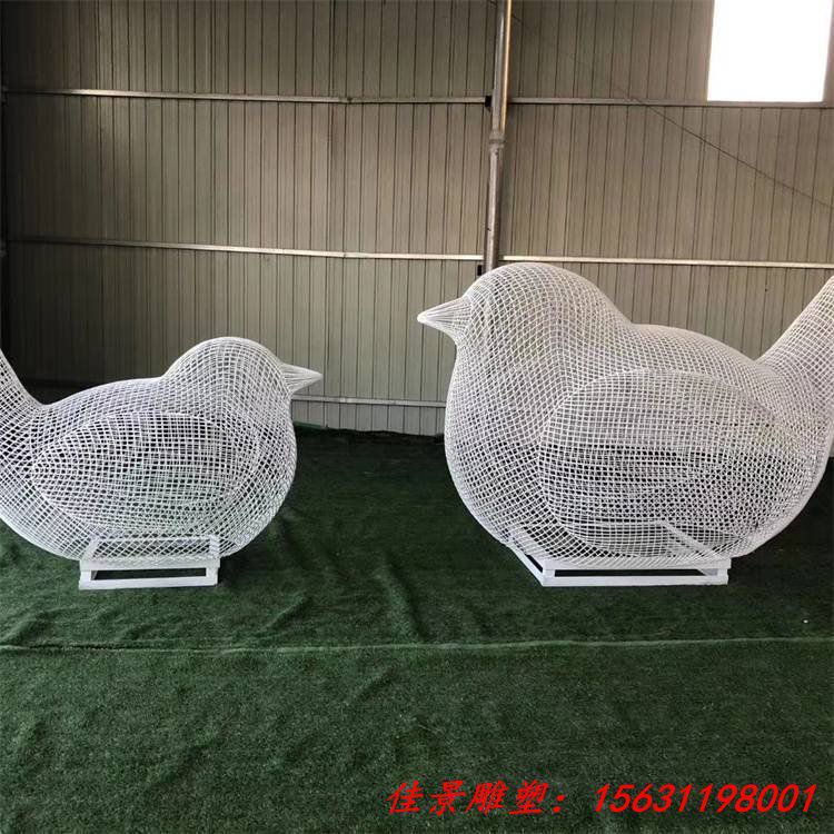 不锈钢发光镂空小鸟雕塑 铁艺编织动物景观摆件 (3)