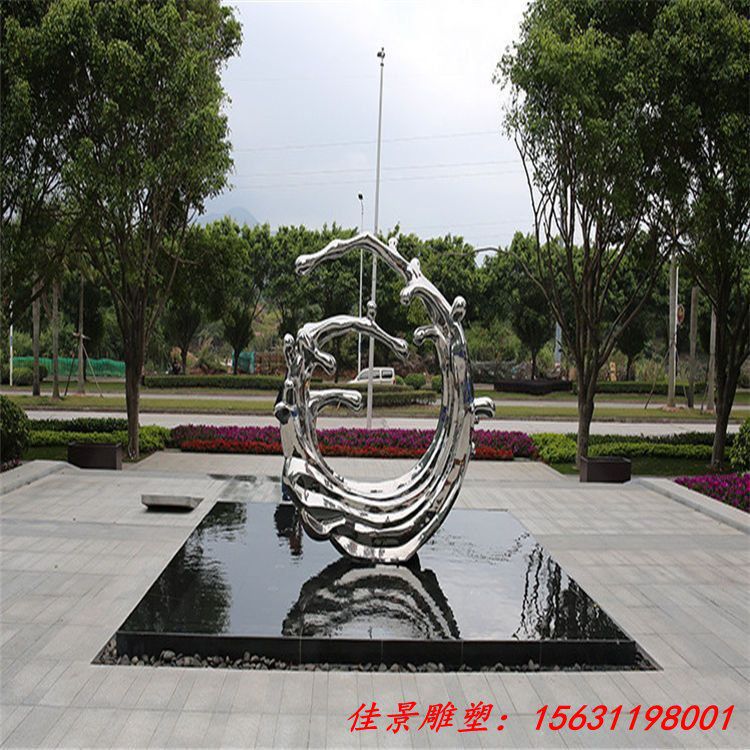 不锈钢镜面浪花雕塑定制 售楼处景观摆件 (3)