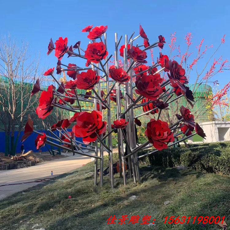 不锈钢玫瑰花雕塑房地产酒店雕塑摆件商场美陈景观雕塑小品可定制 (3)