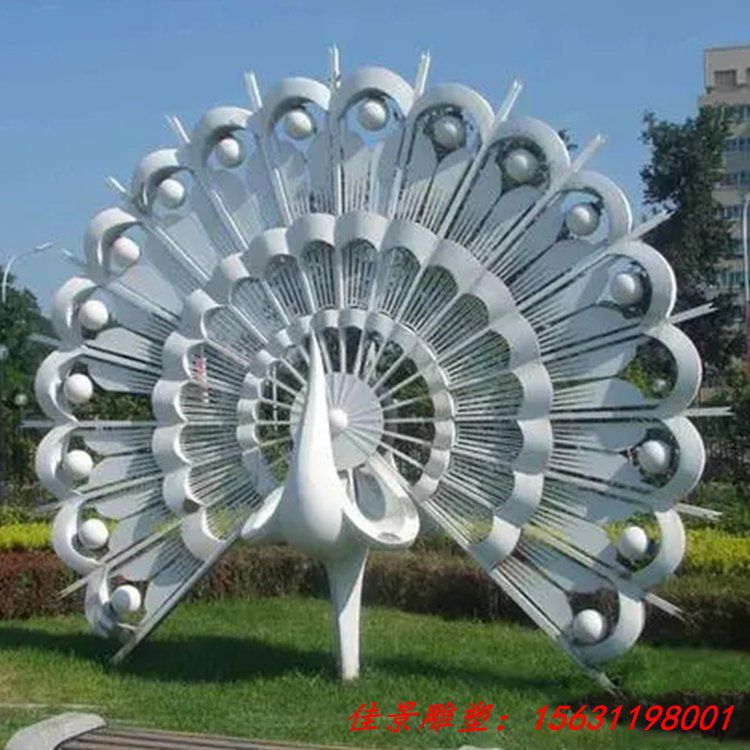 不锈钢喷漆创意孔雀雕塑 城市广场园林景观摆件 (1)