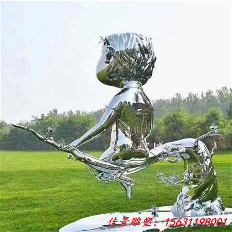 不锈钢人像雕塑铸造锻造镜面抽象人物304金属雕像大型水景定制 (1)