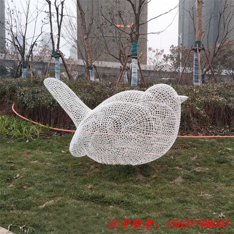 不锈钢丝编织镂空小鸟雕塑 铁艺镂空雕塑定制 (5)