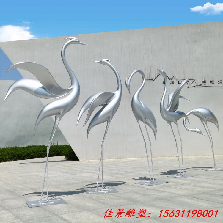 不锈钢仙鹤雕塑摆件售楼部水池造景白鹭丹顶鹤白天鹅装饰园林 (2)