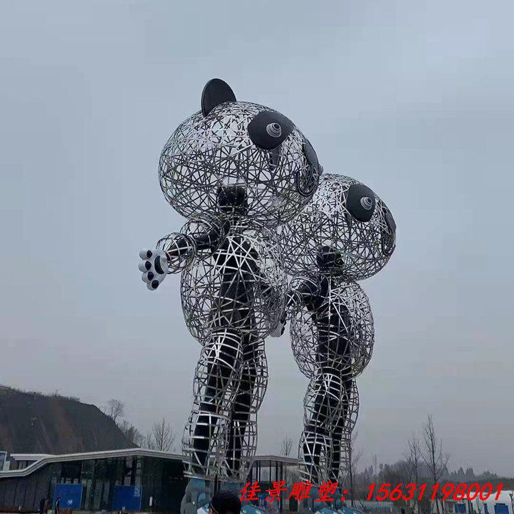 不锈钢熊猫镂空雕塑来图定做 形象生动逼真 (2)