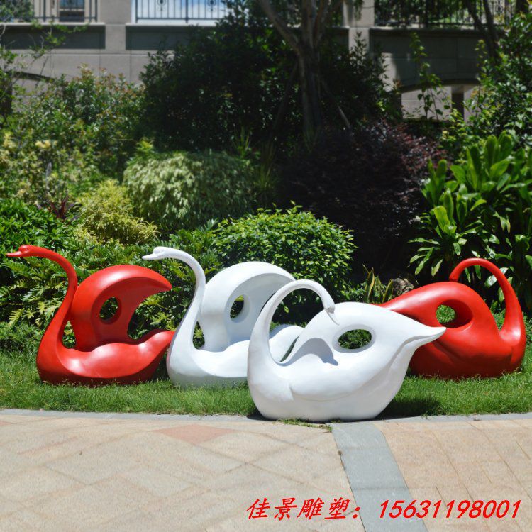 抽象艺术定制不锈钢天鹅雕塑花园展馆小区售楼部落地动物摆件美陈 (3)