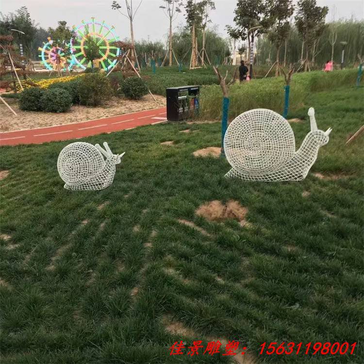 创意发光不锈钢镂空蜗牛雕塑 户外园林景观钢丝编织动物装饰摆件 (4)