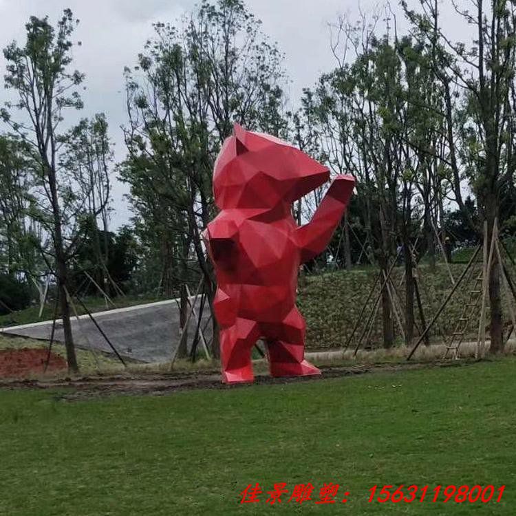 大型不锈钢网红块面熊雕塑 广场景观摆件 定制加工 (3)