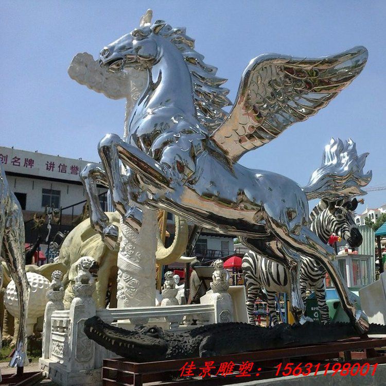 大型镜面飞马不锈钢雕塑 城市广场园林景观地标性摆件 (1)