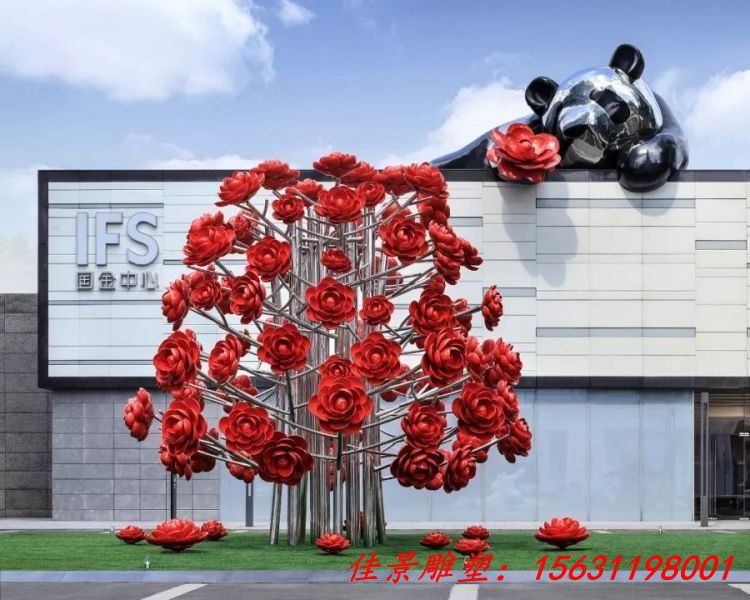 大型现代抽象不锈钢玫瑰树雕塑 城市广场公园地产商场门口摆件 (3)
