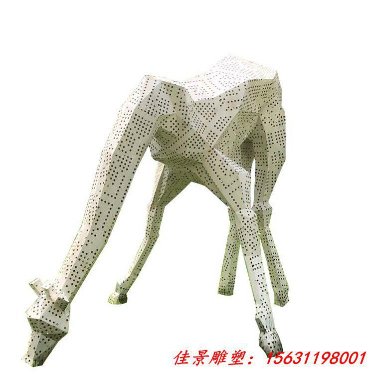 定制不锈钢镂空雕塑鹿户外大型广场商业美陈几何不锈钢长颈鹿雕塑 (4)
