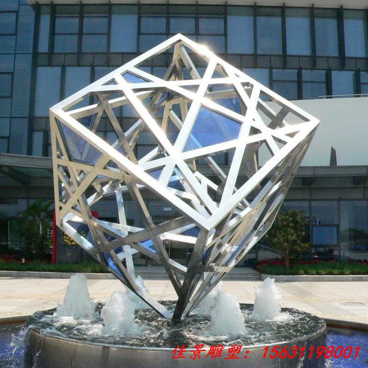 房地产公园小型不锈钢正方体雕塑尺寸可定制的摆件 (3)