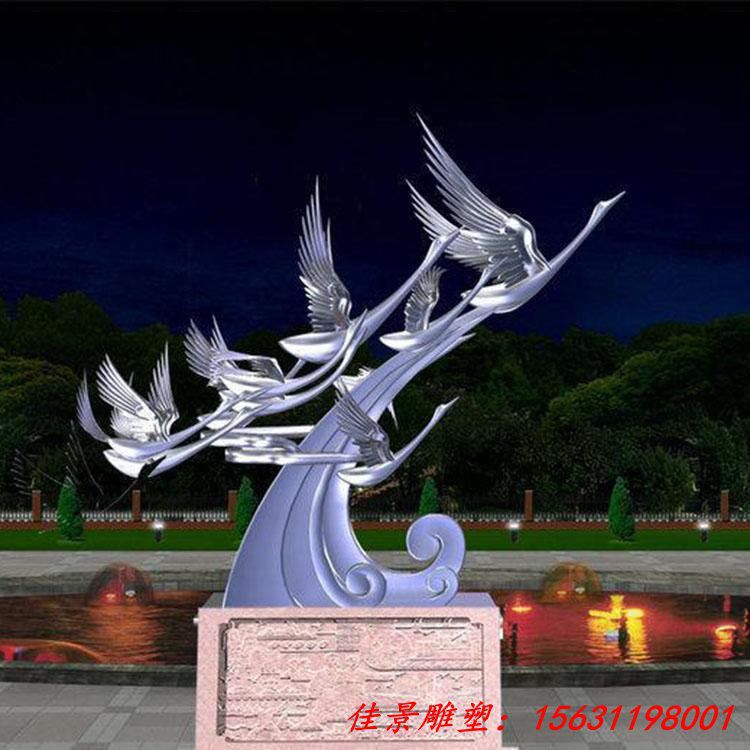 湖面上腾飞的不锈钢飞鸟雕塑 现代水景公园景观雕塑制 (3)