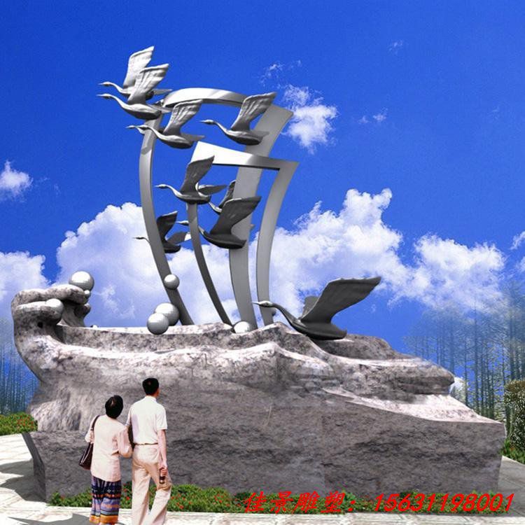 湖面上腾飞的不锈钢飞鸟雕塑 现代水景公园景观雕塑制 (4)
