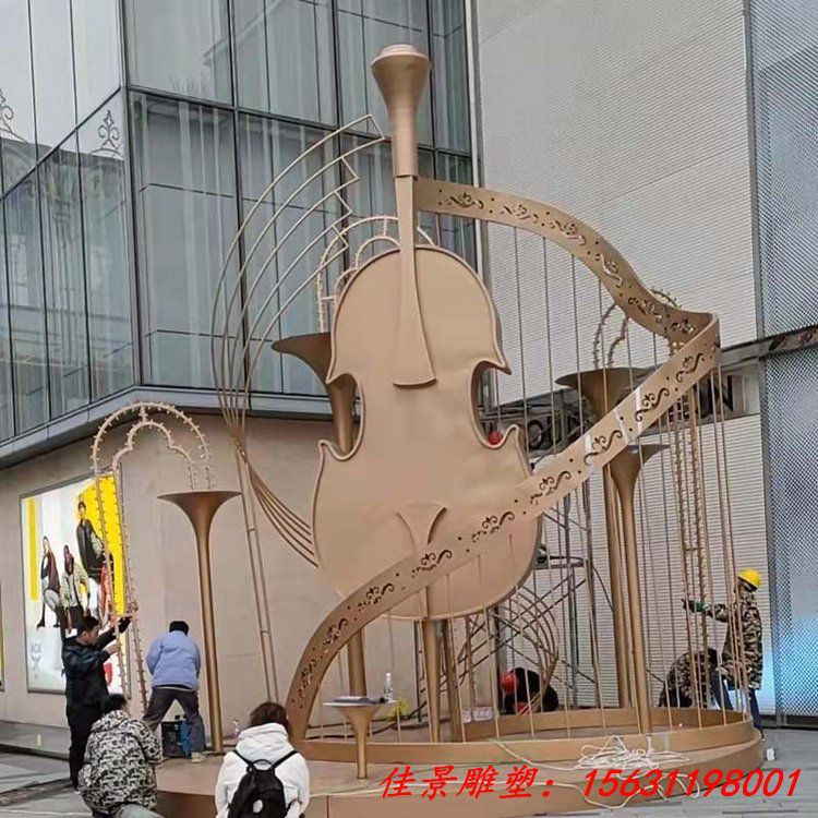 户外不锈钢雕塑厂家大型乐器大提琴造型雕塑不锈钢园林景观雕塑 (4)