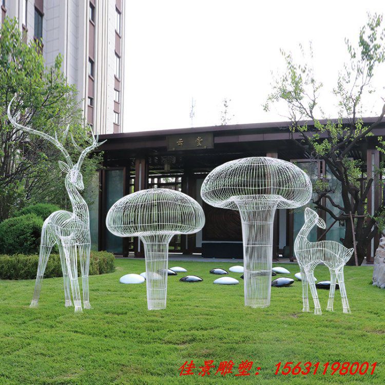 户外不锈钢镂空梅花鹿雕塑园林景观小区草坪铁艺鹿发光落地摆件 (1)