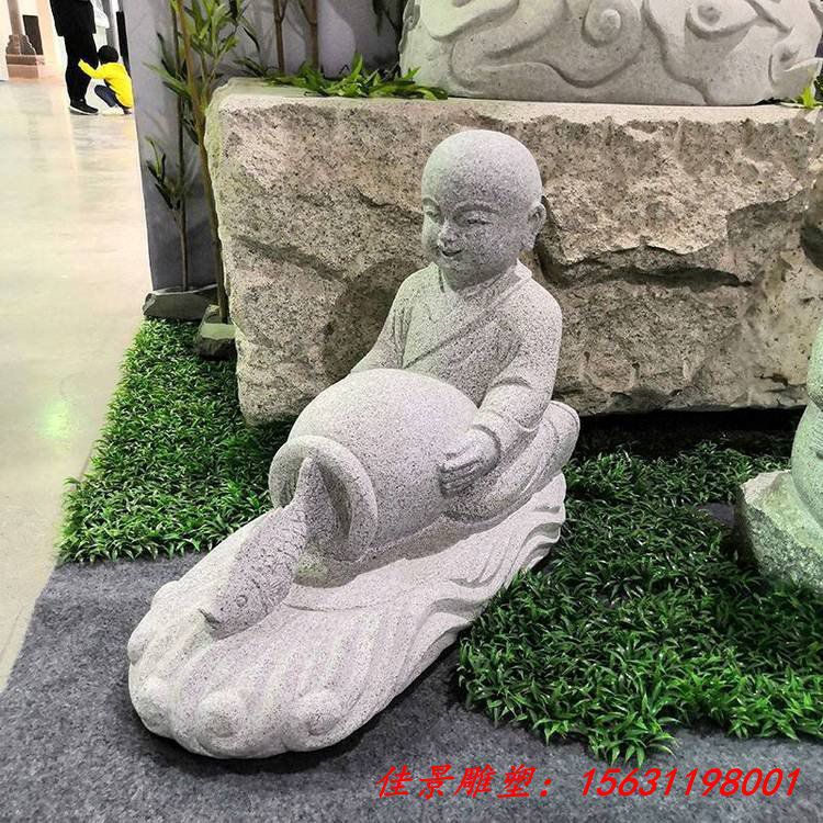 户外石雕童子摆件 庭院仿古小沙弥打坐练功多形态雕刻 (6)
