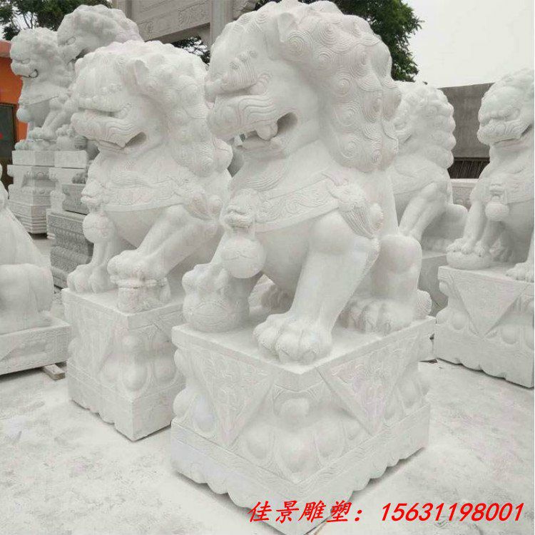 户外园林仿古汉白玉石狮子 立体雕刻 (1)