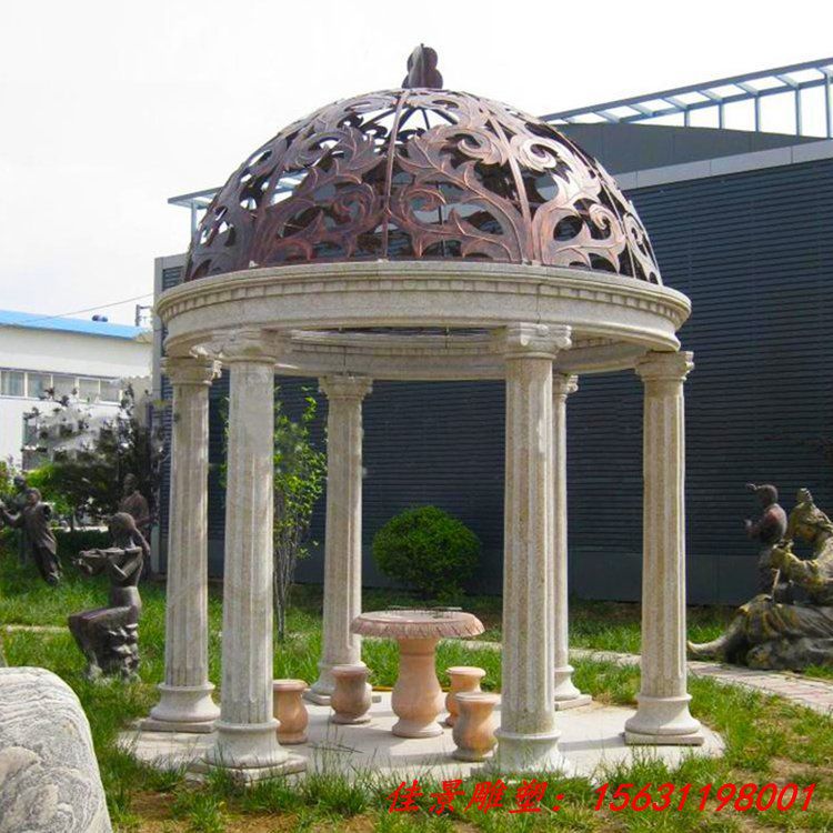 圆顶石凉亭 寺庙庭院石亭子 欧式大型石凉亭加工厂 (1)