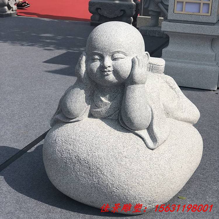 花岗岩石雕小和尚 庭院草坪奇趣景观摆件小沙弥人物雕像 (4)