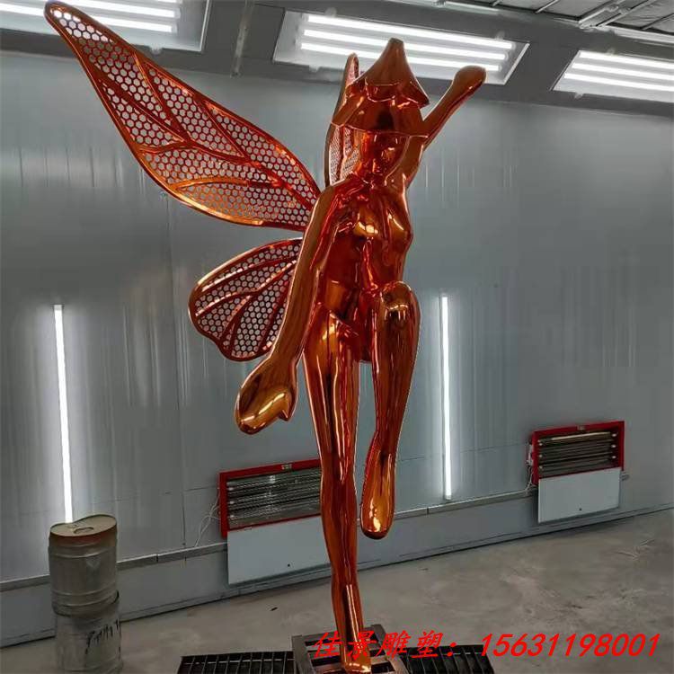 镜面不锈钢精灵人物仙子雕塑定制 金属镂空抽象户外公园景观装饰 (2)