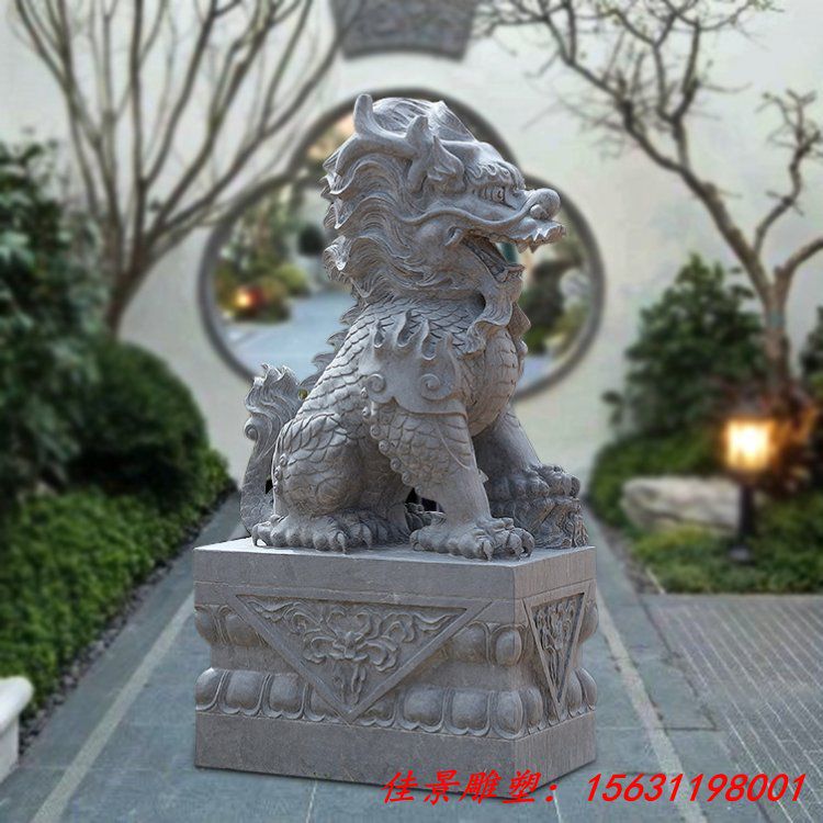 现货汉白玉石雕麒麟一对现货大理石麒麟雕塑庭院大门落地摆件 (5)
