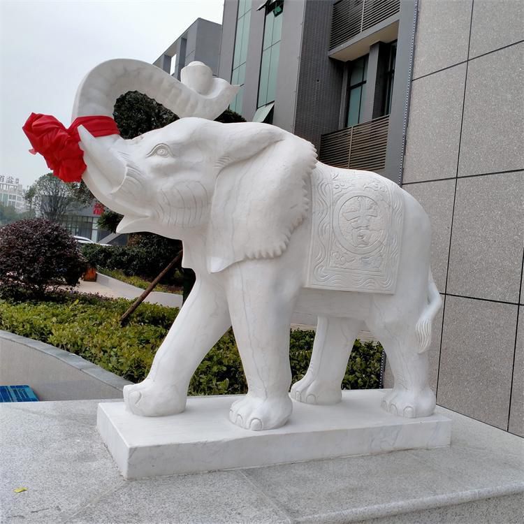 风水汉白玉石雕大象制作 公园装饰青石石象简约定制 (1)