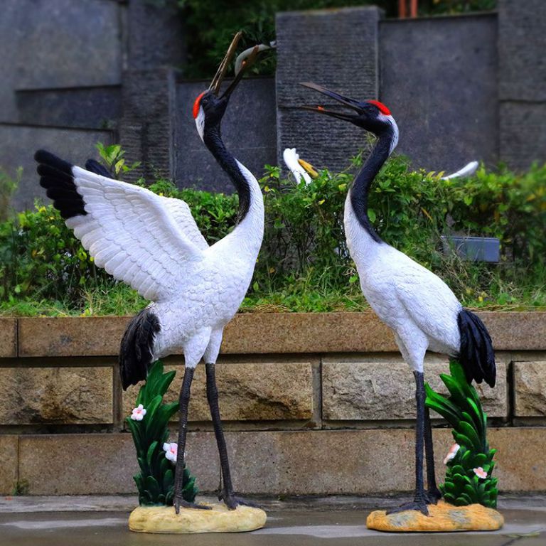 户外雕塑玻璃钢动物仿真仙鹤丹顶鹤花园假山水池园林别墅装饰摆件 (4)
