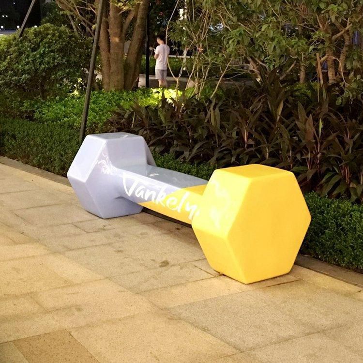 不锈钢哑铃造型坐凳 商场休闲座椅雕塑 (5)
