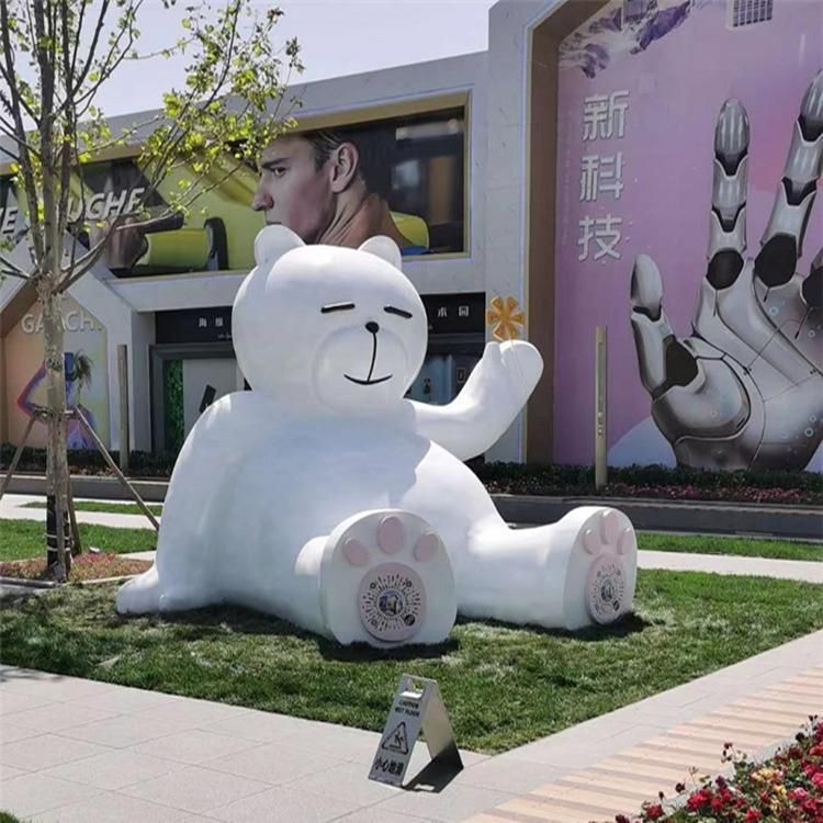 不锈钢几何雕塑定制大型户外景观金属商场动物几何熊卡通 (5)