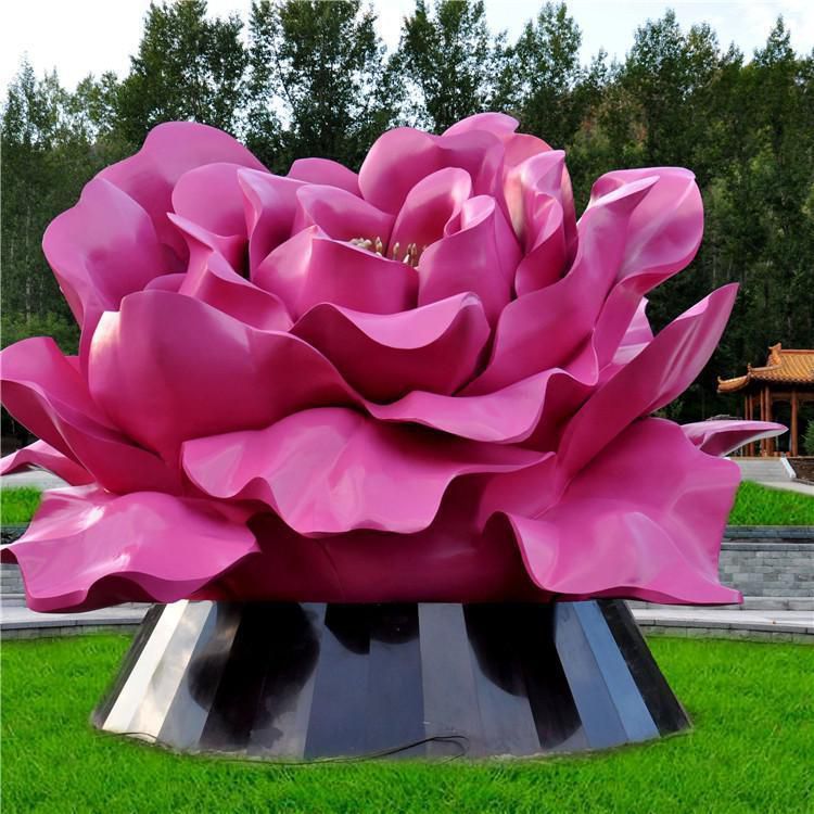 恒尚 大型不锈钢花朵雕塑 景区彩色花瓣白钢景观摆件 (5)