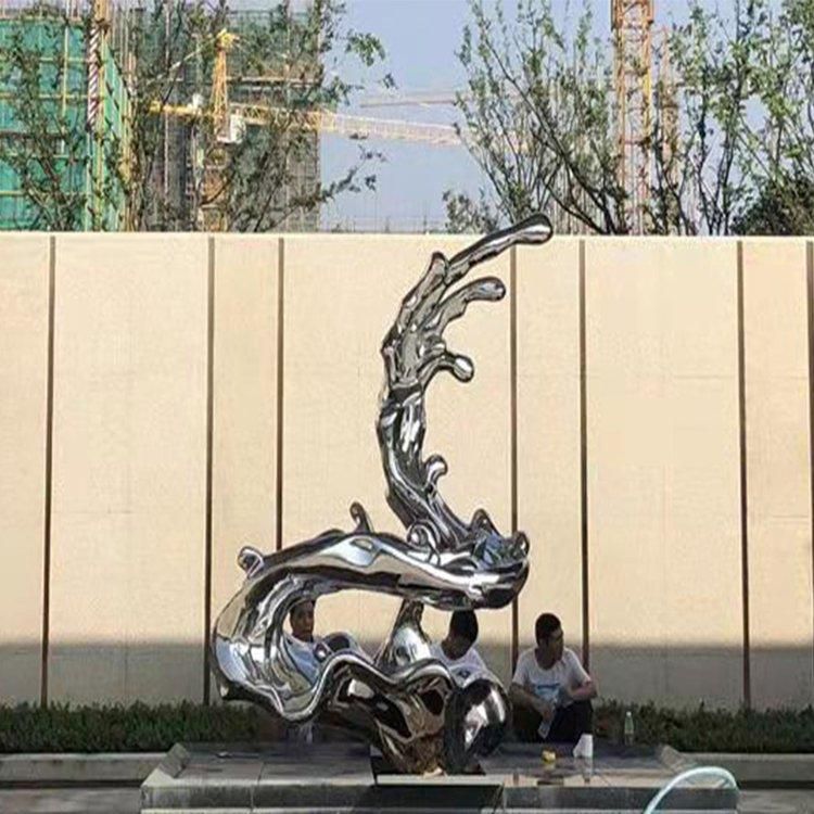 户外巨型不锈钢浪花雕塑艺术房地产园林景观抽象落地摆件 (5)